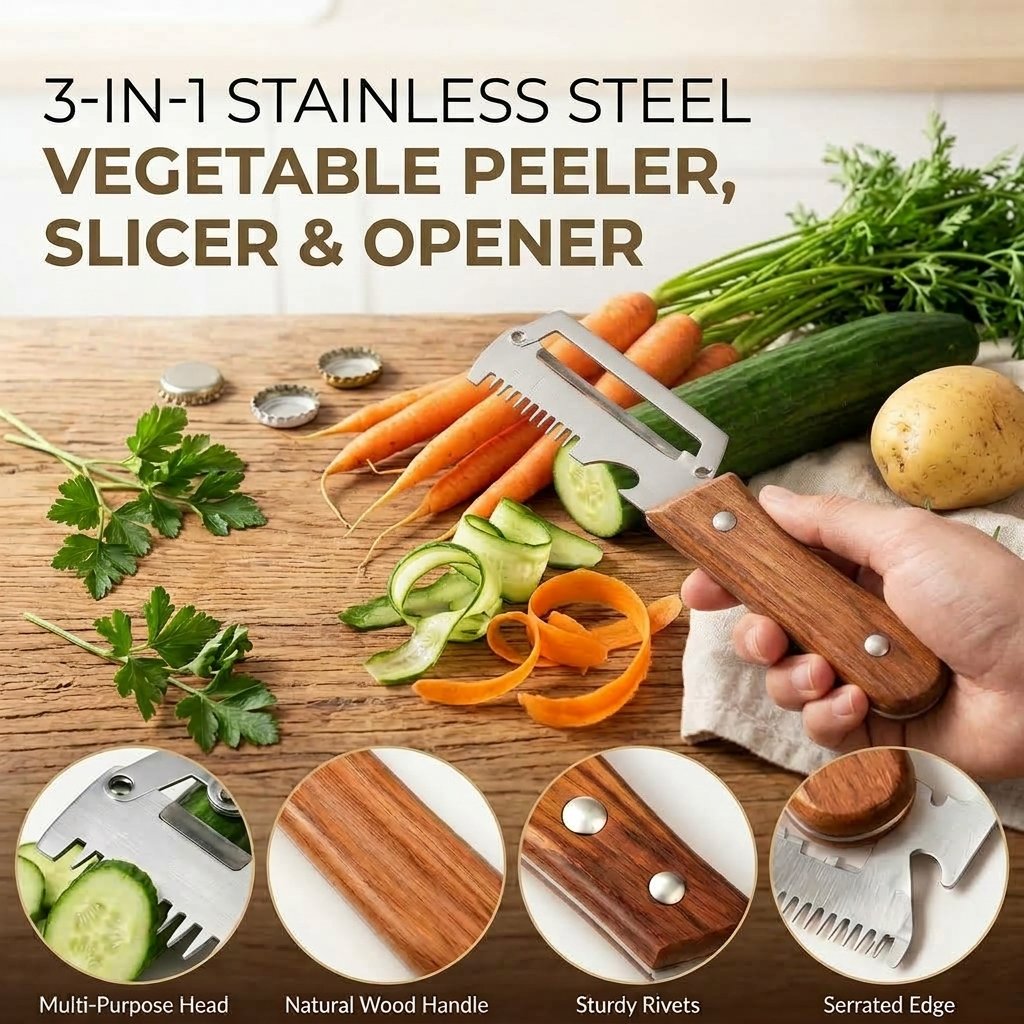 3-in-1 Stainless Steel Vegetable Peeler Slicer & Bottle Opener